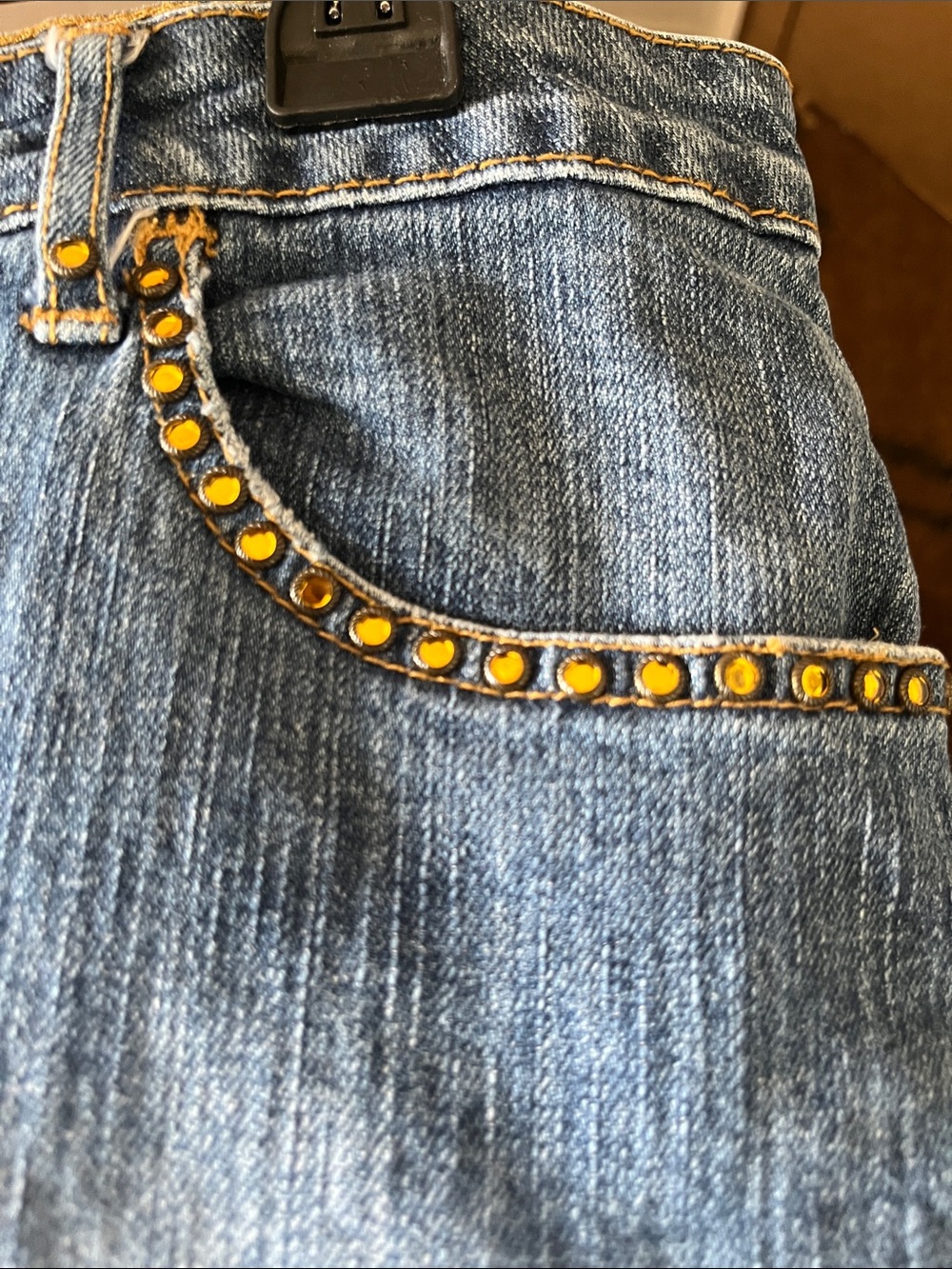 Women's Blue Denim Jean Shorts with Graphic Tongue Print - Picture 7 of 8